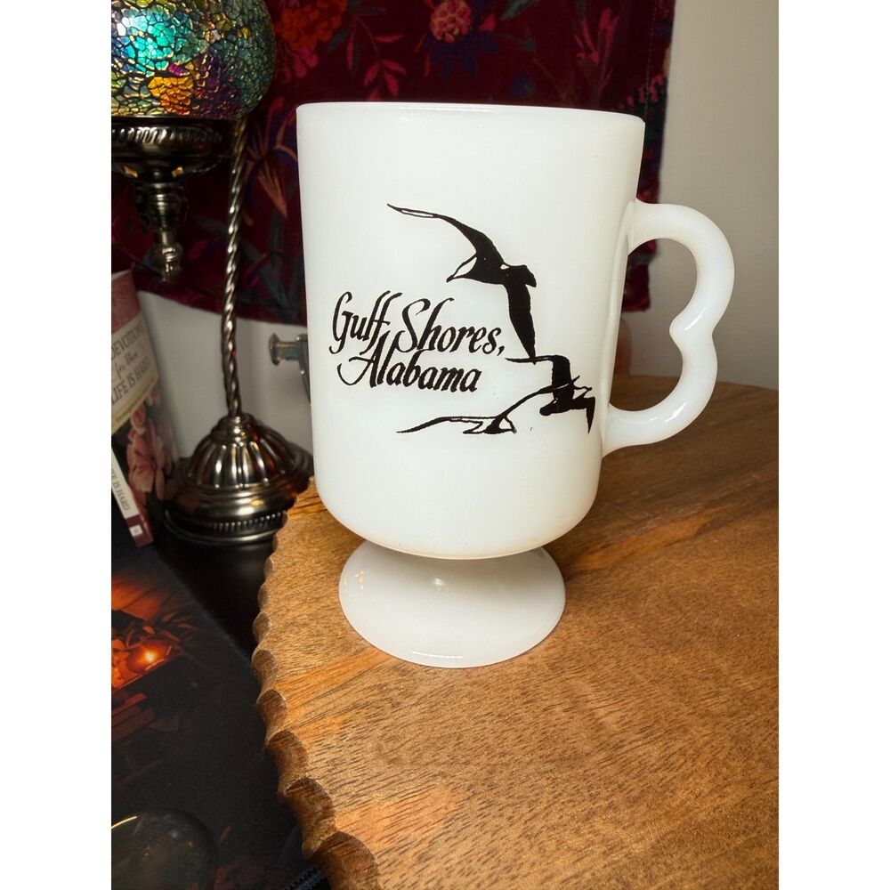Rare Gulf Shores Milk Glass Pedestal Mug